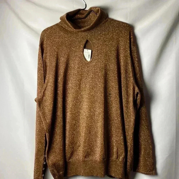 LANE BRYANT WO SIZE 26/28 BRONZE METALLIC HOLIDAY FORMALTOP TURTLENECK KEYHOLE - Picture 2 of 14